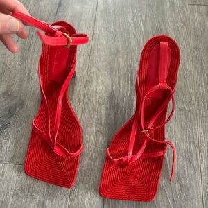 Bottega Red Strappy Square-Toe Sandals